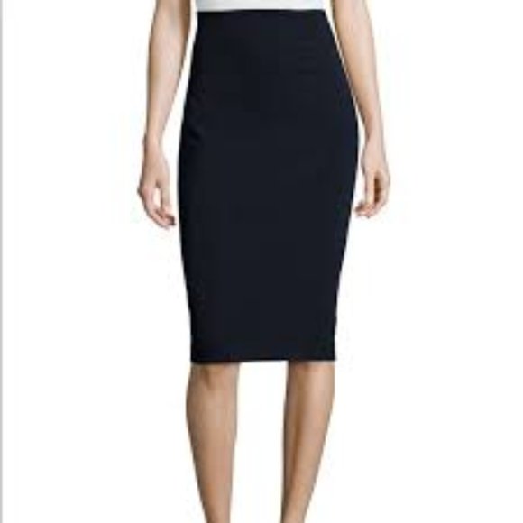 Escada Navy Blue Pencil Midi Skirt 44 10 - Picture 1 of 4